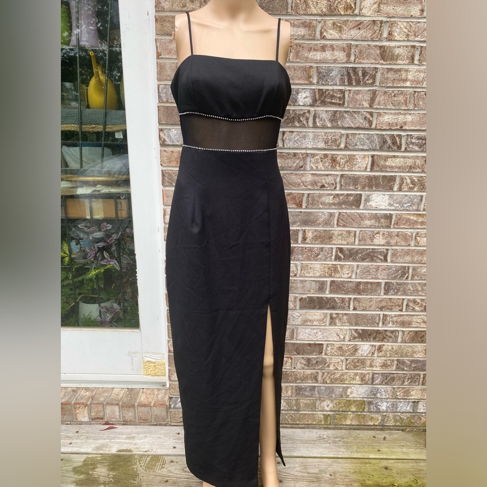 Black Vintage 90s Mesh Peekaboo Prom Dress